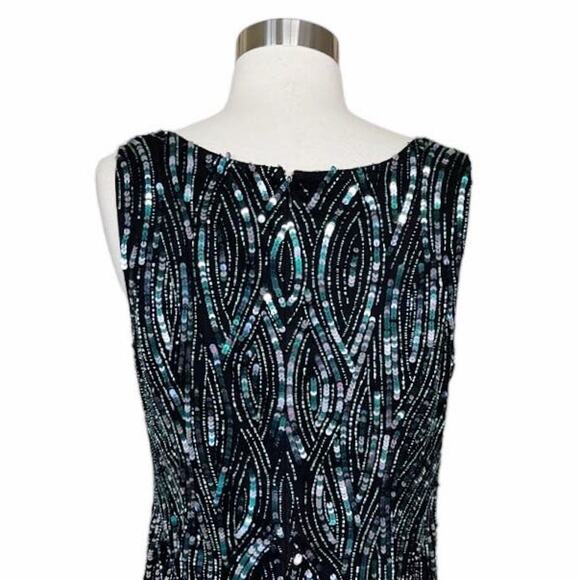 AIDAN MATTOX Cocktail Dress Sequined Sheath Scoop Neck Sleeveless Mesh 12 NWT - Picture 5 of 15